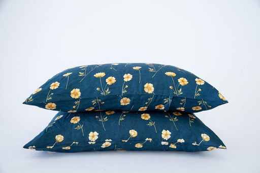ASPEN & FERN BUTTERCUPS Linen Pillowcase Pair (Denim) - The Kids Store