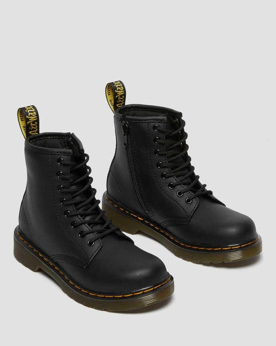 DR MARTENS Juniors Lace Boot w Zip - Black Softy T - The Kids Store