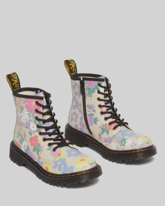 DR MARTENS Juniors Lace Boot w Zip - Floral Mash Up K Hydro - The Kids Store