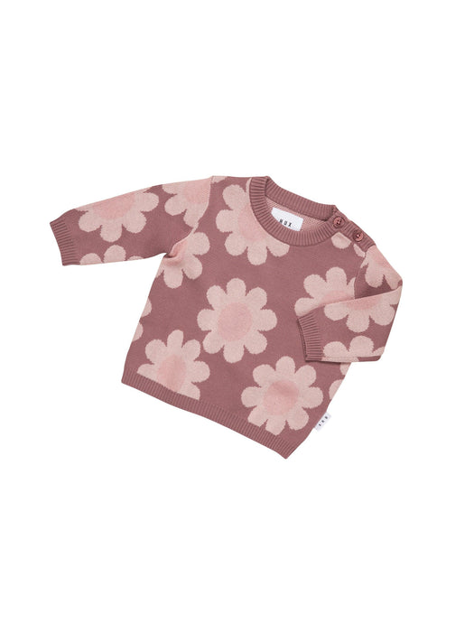 HUXBABY FLOWER KNIT JUMPER DUSTY PLUM - The Kids Store