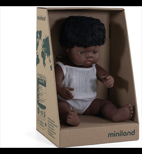 MINILAND ANATOMICALLY CORRECT AFRICAN BOY - 38CM - The Kids Store