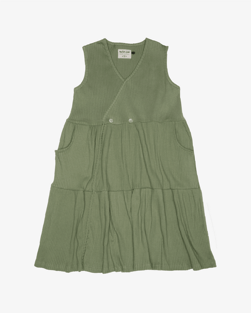THE GIRL CLUB CROSSOVER PLAY DRESS MOSS GREEN RIB - The Kids Store