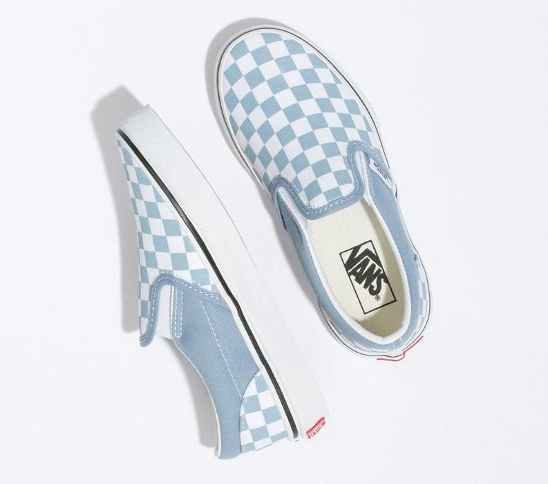 VANS SLIP-ON COLOR THEORY CHECKERBOARD ASHLEY BLUE - The Kids Store